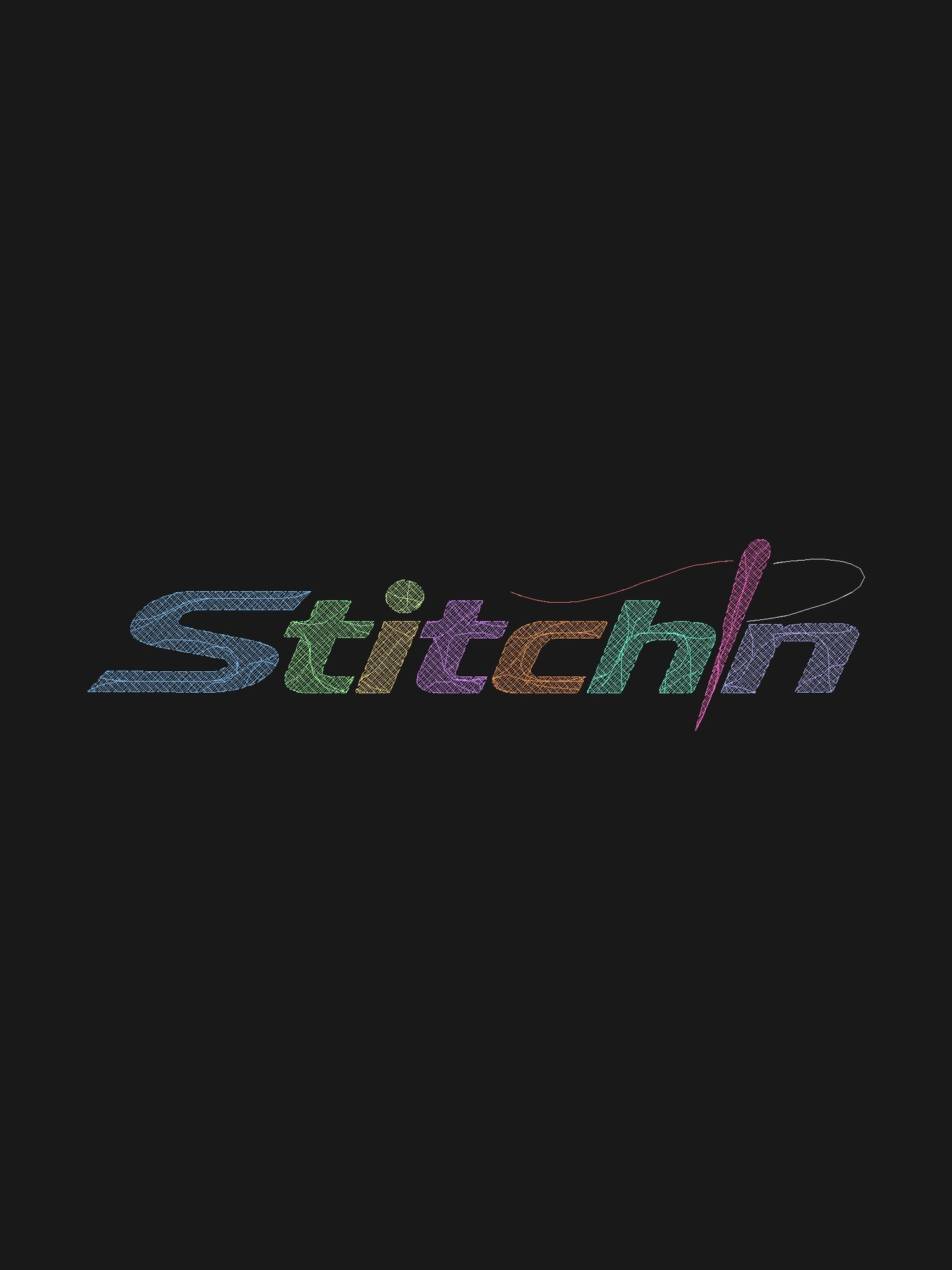 Erste Designidee: das Stitchin-Logo als Stichbild auf dunklem Grund
